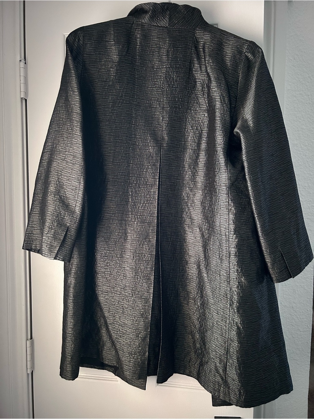 Eileen Fisher Metallic Charcoal Open-Front Coat - Picture 3 of 6